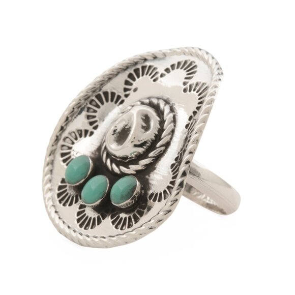 SEED & SAGE Turquoise Made In Mexico Sterling Silver Turquoise Etched Hat Ring